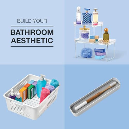madesmart Drying Stone Toothbrush Tray, White | diatomite, fast drying surface, non slip feet, toothpaste floss, dental items, bathroom counter, woman owned - color: White
