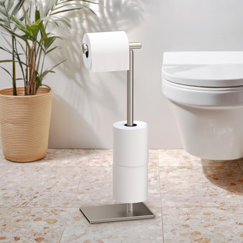 Gatco 1443SN Modern Square Base Toilet Paper Holder Stand with Storage, Satin Nickel, 21.13"H - color: Satin Nickel