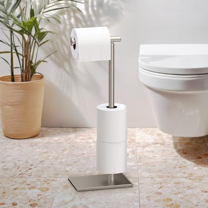 Gatco 1443SN Modern Square Base Toilet Paper Holder Stand with Storage, Satin Nickel, 21.13"H - color: Satin Nickel