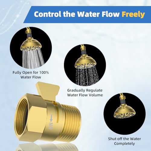 Hibbent All Metal 1 Pack Shower Head Flow Control Valve, G1/2 Brass Shut-off Valve with Metal Handle Lever, Shut OFF Water Flow Control Regulator for Handheld Shower, or Bidet Sprayer, Brushed Gold - color: Brushed Gold