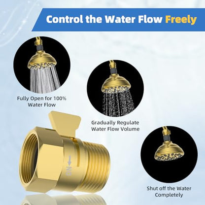 Hibbent All Metal 1 Pack Shower Head Flow Control Valve, G1/2 Brass Shut-off Valve with Metal Handle Lever, Shut OFF Water Flow Control Regulator for Handheld Shower, or Bidet Sprayer, Brushed Gold - color: Brushed Gold