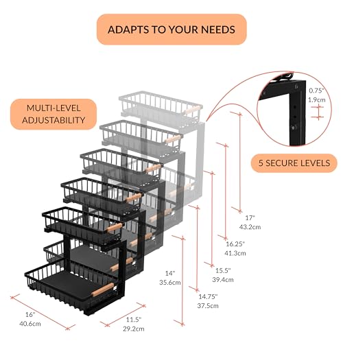 Under Sink Organizer with Pull-Out Drawers, 5-Level Adjustable Height 14"–17", 2-Tier Cabinet Storage, 4 Suction Cups, Nano-Grip Base, Sliding Baskets, Heavy-Duty Steel, Kitchen & Bathroom