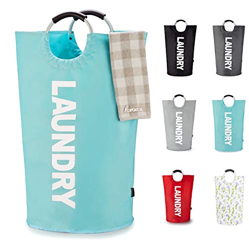 Caroeas 100L Laundry Basket,Large Laundry Hamper, Laundry Bag with Padded Handles, Clothes Hamper Stands Up Well, Collapsible Free Standing Easy Storage Washing Bin (Light Blue,100L) - color: Light Blue, size: 100L