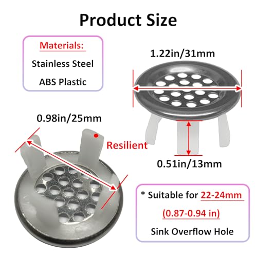 4 Pack Stainless Steels Sink Trim Overflow Covers,Bathroom Kitchen Basin Sink Round Over flow Drain Cover,Vanity Sink Overflow Cap,Mesh Hole Trim Ring for Kitchen Bathroom - style: Mesh Hole