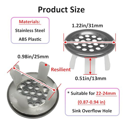 4 Pack Stainless Steels Sink Trim Overflow Covers,Bathroom Kitchen Basin Sink Round Over flow Drain Cover,Vanity Sink Overflow Cap,Mesh Hole Trim Ring for Kitchen Bathroom - style: Mesh Hole
