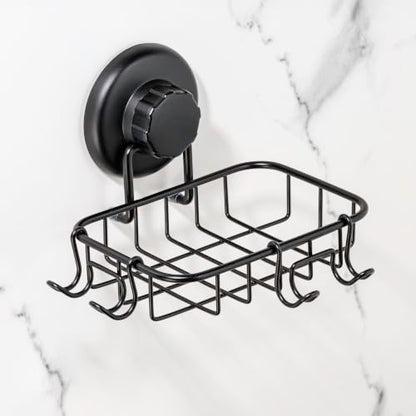 HASKO 2 Pack Suction Cup Soap Dish for Shower Wall, Rustproof Stainless Steel, Shower Soap Holder with Hooks, Includes Optional No Drill Adhesive Mount for Bathroom, 2 Soap Savers, Black - color: Black (2 Pack)