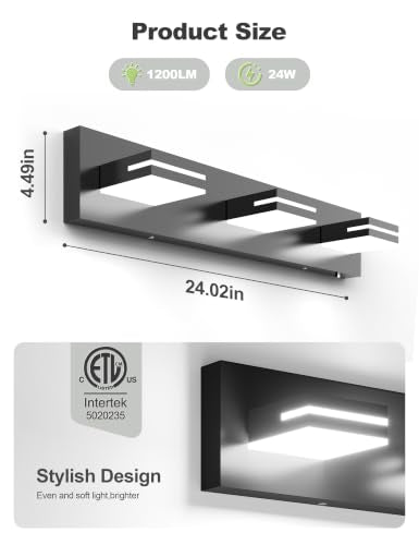 VOLISUN Modern Black Bathroom Vanity Light Fixtures (3-Light, 24-Inch), 5CCT Dimmable Bathroom Lighting Fixtures Over Mirror - color: Matte Black-5CCT, size: 24-Inch