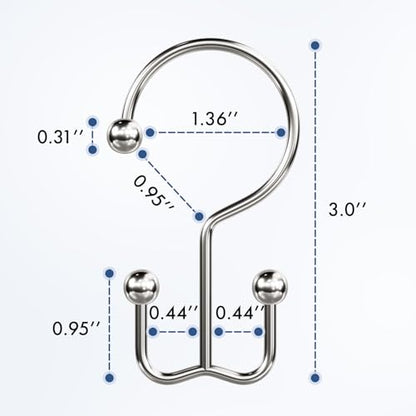 Bathway Shower Curtain Hooks Nickel Shower Curtain Rings, 12 Pcs Double Hook Shower Curtain Hooks Rings Shower Curtain Hangers Rust Proof, Metal Shower Hooks for Bathroom Shower Curtain Rod - color: Nickel, style: Minimalist