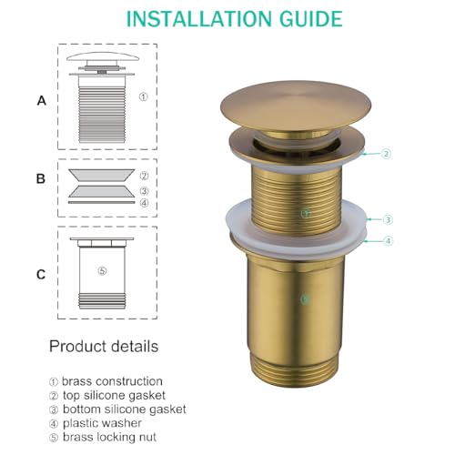 All Metal Bathroom Sink Drain,Pop-up Drain with Detachable Basket Stopper,Anti-Clogging Drain Strainer,Hair Catcher,for Vanity Vessel Sink Without Overflow,Champagne Bronze,SE83997PB-CB - color: Champagne Bronze(without Overflow)