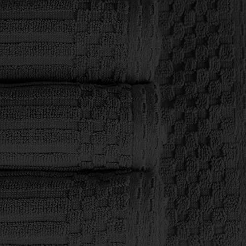 Superior Cotton 4-Piece Solid and Ribbed Hand Towel Set, Hand Towels- 16" x 28", Black - color: Black, size: Hand Towel 4-Pack