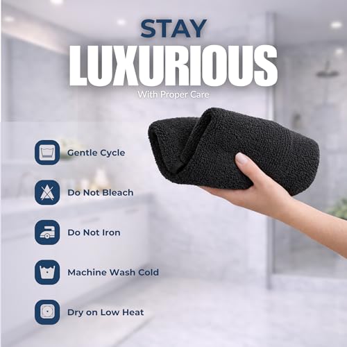 Set of 6 Luxurious Hand Towels for Bathroom, 16x28 inches, 100% Cotton, Ultra-Soft, Absorbent & Durable, 600GSM Bathroom Hand Towel - Ideal for Gym, Bath, Spa Use (Black, 6 Pack) - color: Black