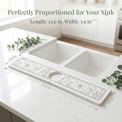 Faucet Mat for Kitchen Sink Splash Guard, Kitchen Sink Mat, Floral Stone Drying Mat for Kitchen Counter 23.6*3.9 inch Flower