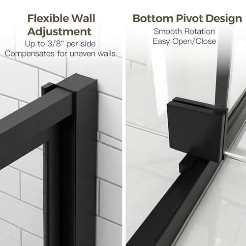 56-60" W x 72" H Semi-Frameless Pivot Swing Shower Doors | 1/4" (6mm) Clear SGCC Tempered Glass with a 24.8" walk-in opening, Matte Black Finish, Reversible, Magnetic Closing - color: Matte Black, size: 56"- 60"