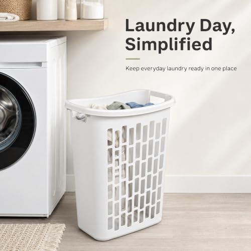 Slim Rectangular Laundry Hamper, Ventilated Plastic Clothes Basket, 1 Pack | 1.8 Bushel Open Laundry Basket with Sturdy Handles, Odor-Reducing Airflow Design for Closet, Dorm, and Bathroom Corners - size: 1.8 Bushel