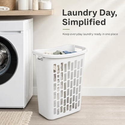 Slim Rectangular Laundry Hamper, Ventilated Plastic Clothes Basket, 1 Pack | 1.8 Bushel Open Laundry Basket with Sturdy Handles, Odor-Reducing Airflow Design for Closet, Dorm, and Bathroom Corners - size: 1.8 Bushel