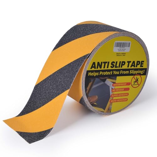 TAPEBEAR Non Slip Hazard Tape 4inch x 60feet, Black and Yellow Safety Tape, Anti Slip Caution Tape Roll, Nonslip Warning Floor Tape for Indoor Outdoor Steps Stairs, Strong Grip Tape - color: Yellow&Black, size: 4in x 60feet
