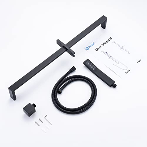 Brass Shower Slide Bar Matte Black Hand Shower Head with Slide Bar and Hose, Wall Mount Handheld Shower Wand Holder, Height Adjustable Sliding Bar, Pt003