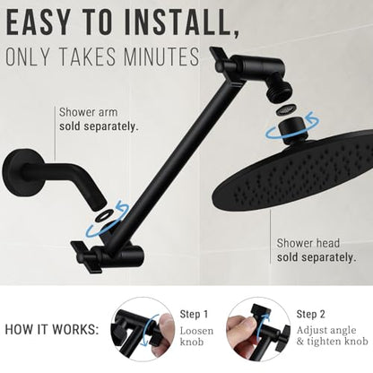 G-Promise All Metal Shower Head Extension Arm (Matte Black, 9.5 INCH) | Rise or Lower Shower Head, Height & Angle Adjustable Extender, Anti-Leak, Firmly Secure Shower Head, Easy to Install - color: Matte Black
