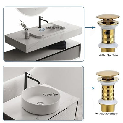 Rockgoya Bathroom Sink Drain, 2 Pack Gold Drain Stopper Bathroom Sink Without Overflow, Pop Up Drain Assembly with Detachable Strainer Basket, Built-in Anti-Clogging Strainer,Stainless Steel - color: Gold-2 Pack, style: Without Overflow