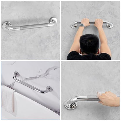 Veemoon Stainless Steel 40cm Non-Slip Grab Bar for Bathtub and Shower, Knurled Safety Handrail with Peened Texture, Bathroom Support Rail for Elderly and Disabled Users