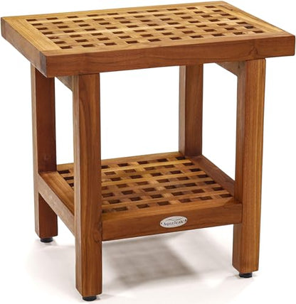 The Original 18" Grate Teak Shower Bench with Shelf - A. Bench | Durable, Water-Resistant Teak, Shower Chair & Shaving Foot Rest, Indoor/Outdoor Use