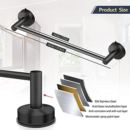 DGYB Suction Cup Towel Bar for Bathroom 17 Inch Set of 2 Matte Black Towel Holder Stainless Steel Premium Kitchen Towel Rack Wall Mounted - color: 2 Pack-17in Matte Black