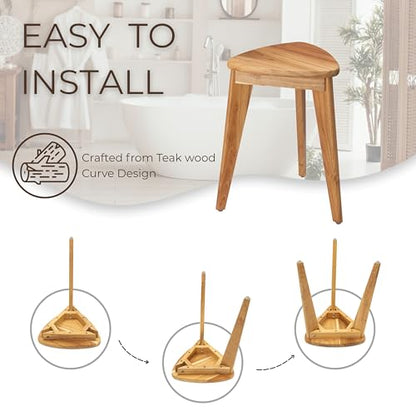Teak Shower Stool, 17'' Shower Foot Rest for Shaving Legs, Waterproof Teak Shower Seat, Corner Shower Bench, Wooden Step Bench, Organizer Stool, Plant Stand for Living Room Bathroom - size: 17"H