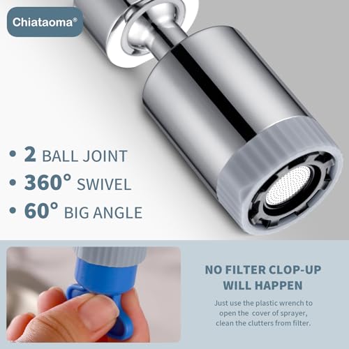 Swivel Faucet Aerator,3-function Faucet Nozzle,360° Big Angle Rotate Kitchen Sink Faucet Attachment,Faucet Extender for Kitchen 55/64 inch Female Thread,Kitchen Sink Aerator Chrome | Chitaoma 360° Rotate Sink Faucet Attachment,Faucet Aerator for Kitchen 5