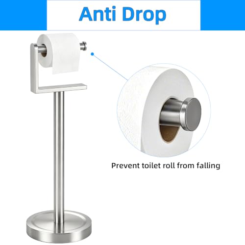 Heavy Duty Toilet Paper Holder Stand, Stable Weighted Base Toilet Paper Holder Free Standing, Stainless Steel Bathroom Free Standing Toilet Paper Roll Holder, Silver Tissue Rack - color: Silver