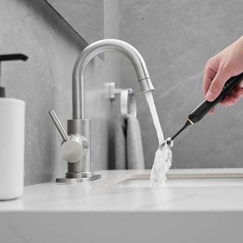 Brushed Bathroom Sink Faucet with Pull Out Sprayer for 1 Hole,Bar Sink with Pop-Up Drain,Single Handle Small Kitchen Faucet with 4 in Deck Plate,360°Swivel Faucet for Farmhouse Vanity - color: Brushed Nickel, style: Pull out-R
