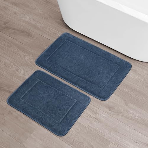 Terry Bath Mats, Set of 2 Memory Foam Bath Rugs, Non-Slip, 100% Polyester, Premium Bathroom Decor, Machine Washable, Measures 17 in. x 24 in. / 20 in. x 32 in., Navy - color: Navy, size: 17" x 24" / 20" x 32" (2-Piece)