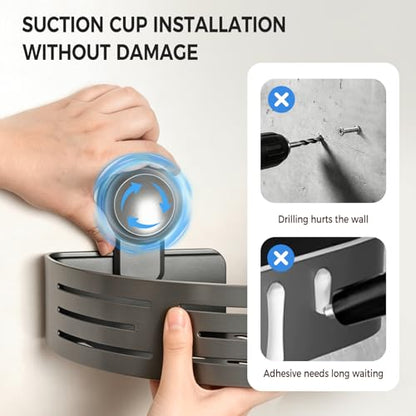 Lekesky Corner Shower Caddy Suction Cups, No Drilling Bathroom Shower Shelf | Aluminum, Rustproof, Suction Cup Can Remove and Reposition, Can hold up to 22 pounds, Also Can hold large shampoo bottles - color: Gunmetal Gray