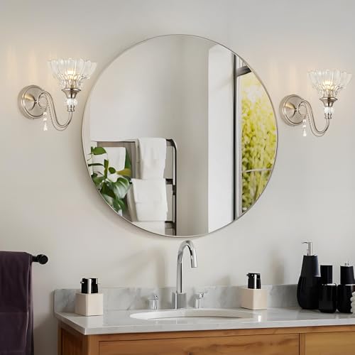 1 Piece Brushed Nickel Finish Wall Sconce, 1-Light Modern Wall Sconce with Hanging Crystal Accents and Flower-Shaped Clear Shades for Bathroom Bedroom Living Room,Modern Vanity Light - color: Nickel, size: 1-Light