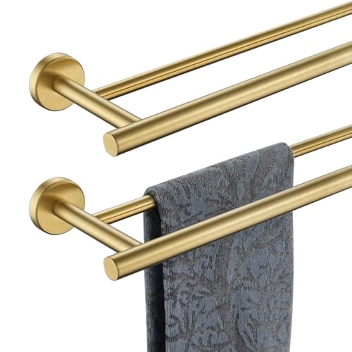 JQK Gold Double Towel Bar, 20.5 Inch 304 Stainless Steel Thicken 0.8mm Towel Rack Bathroom, Towel Holder Brushed Gold Wall Mount, Useable Length 18 Inch 2 Pack, TB100L18-BG-P2 - color: Brushed Gold, size: 20.5 Inch (2 Pack)