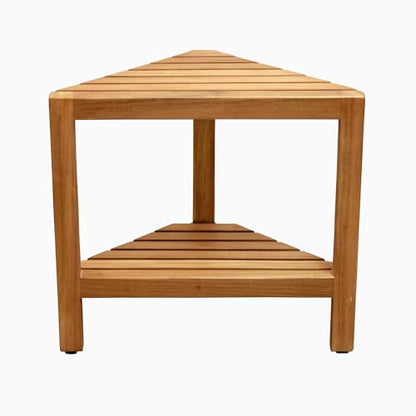 Asta Aris Solid Teak Indoor Outdoor Shower/Bath/Spa Corner Stool with Shelf, Fully Assembled, TB-011A