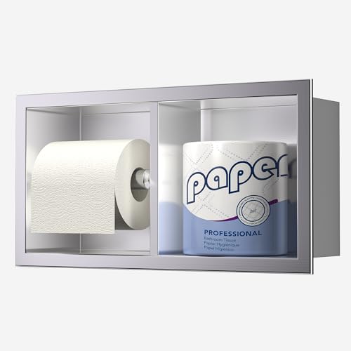 Neodrain Brushed Recessed Toilet Paper Holder,for Standard/Mega Roll | Dual Roll,304 Stainless Steel, Hidden In-Wall, Simple Loading and Unloading, Space-Saving for Modern Bathrooms & RV - color: Brushed
