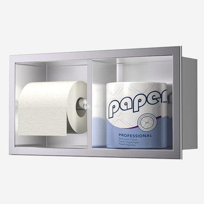 Neodrain Brushed Recessed Toilet Paper Holder,for Standard/Mega Roll | Dual Roll,304 Stainless Steel, Hidden In-Wall, Simple Loading and Unloading, Space-Saving for Modern Bathrooms & RV - color: Brushed