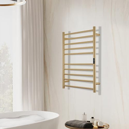 Electric Towel Rack with Voice Control for Alexa & Google Home,TUYA-Wall-Mounted Bathroom Heating Towel Warmer,Stainless Steel Material,31.5x20.08x4.41in,Plug-in,Gold，10 Bars - color: Gold With Wifi, size: 10 Bar