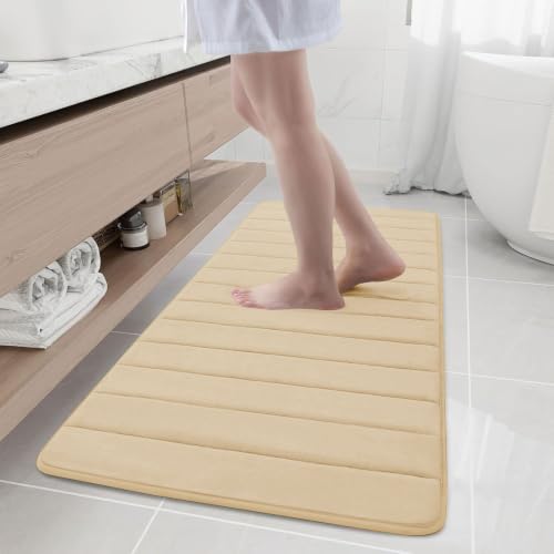 Buganda Memory Foam Bath Mat 55 x 24, Ultra Soft Absorbent Bathroom Rugs | Gold, Machine Washable Quick Dry Bath Mats for Bathroom Floor, Shower and Tub, Home Decor Accessories - color: Gold, size: 55" X 24"