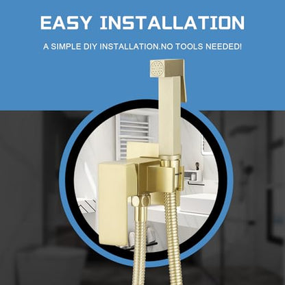 Homevacious Bidet Sprayer for Toilet Adjustable Water Pressure Square Brass | Bidet Attachment Set for Feminine Pets and Baby Diaper Washing Brushed Gold - color: Brushed Gold