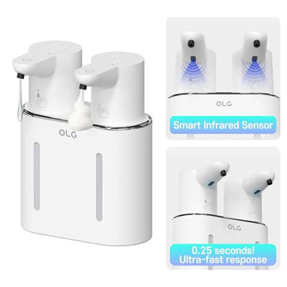 OLG Touchless Soap Dispenser - Automatic Hand - Dual Tank - 27 fl oz - Dish Detergent - Kitchen Bathroom - Foam and Liquid