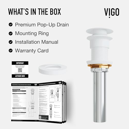 VIGO 2.75" Diameter Vessel Bathroom Sink Pop-Up Drain and Mounting Ring Without Overflow in Matte White Finish - color: Matte White
