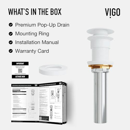 VIGO 2.75" Diameter Vessel Bathroom Sink Pop-Up Drain and Mounting Ring Without Overflow in Matte White Finish - color: Matte White