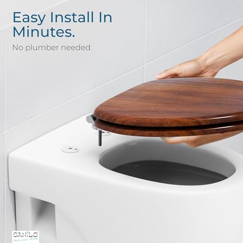 SANILO Wooden Toilet Seat with Soft Close [ELONGATED] - Decorative, Quiet & Slow Close Molded Wood Seat - With Strong Bumpers & Hinges - Adjustable Fit - Mahogany - color: Mahogany