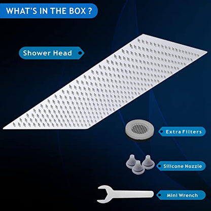 Voolan Oversize Rain Shower Head - High Flow Square Rainfall Showerhead - Waterfall Full Body Coverage - Universal Ceiling or Wall Mount (16 Inch, Chrome) - color: Chrome, size: 16 Inch