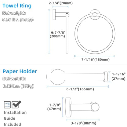 Matte Black 2-piece Bathroom Hardware Set, Solid Stainless Steel | Rust-resistant Bathroom Accessories Set for Bathroom Restroom Sink, Swivel Towel Ring, Toilet Paper Holder, Wall Mounted - color: Matte Black Round Shape