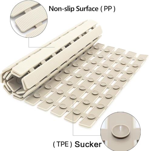 BEMISO Shower Mat Non Slip Bathtub Mat with Suction Cups and Drain Holes 27.5 x15.7 Inch Bath Mat for Tub & Shower.Easy Dry,Easy to Cut,Eco-Friendly - color: Beige, size: 27.5 x 15.7 inches
