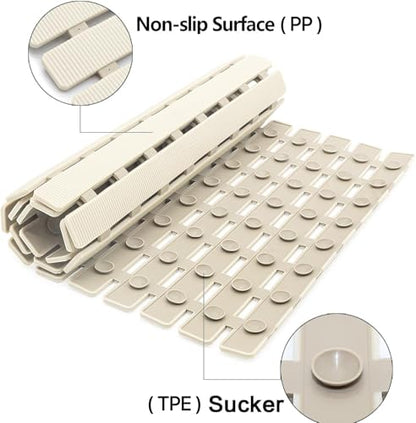 BEMISO Shower Mat Non Slip Bathtub Mat with Suction Cups and Drain Holes 27.5 x15.7 Inch Bath Mat for Tub & Shower.Easy Dry,Easy to Cut,Eco-Friendly - color: Beige, size: 27.5 x 15.7 inches