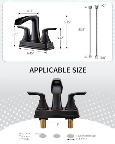 Fapully Oil Rubbed Bronze Bathroom Faucet, Waterfall 4 Inch Centerset | Mudroom Faucet, Lead-Free Brass, Faucet for Bathroom Sink with Pop-up Drain, Bathroom Sink Faucet - color: Oil Rubbed Bronze