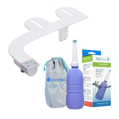 Brondell Bidet Attachment SS-250 SimpleSpa with Fresh Water Spray, Dual Nozzle, Adjustable Pressure + Portable Travel Bidet GoSpa GS-70 Bundle